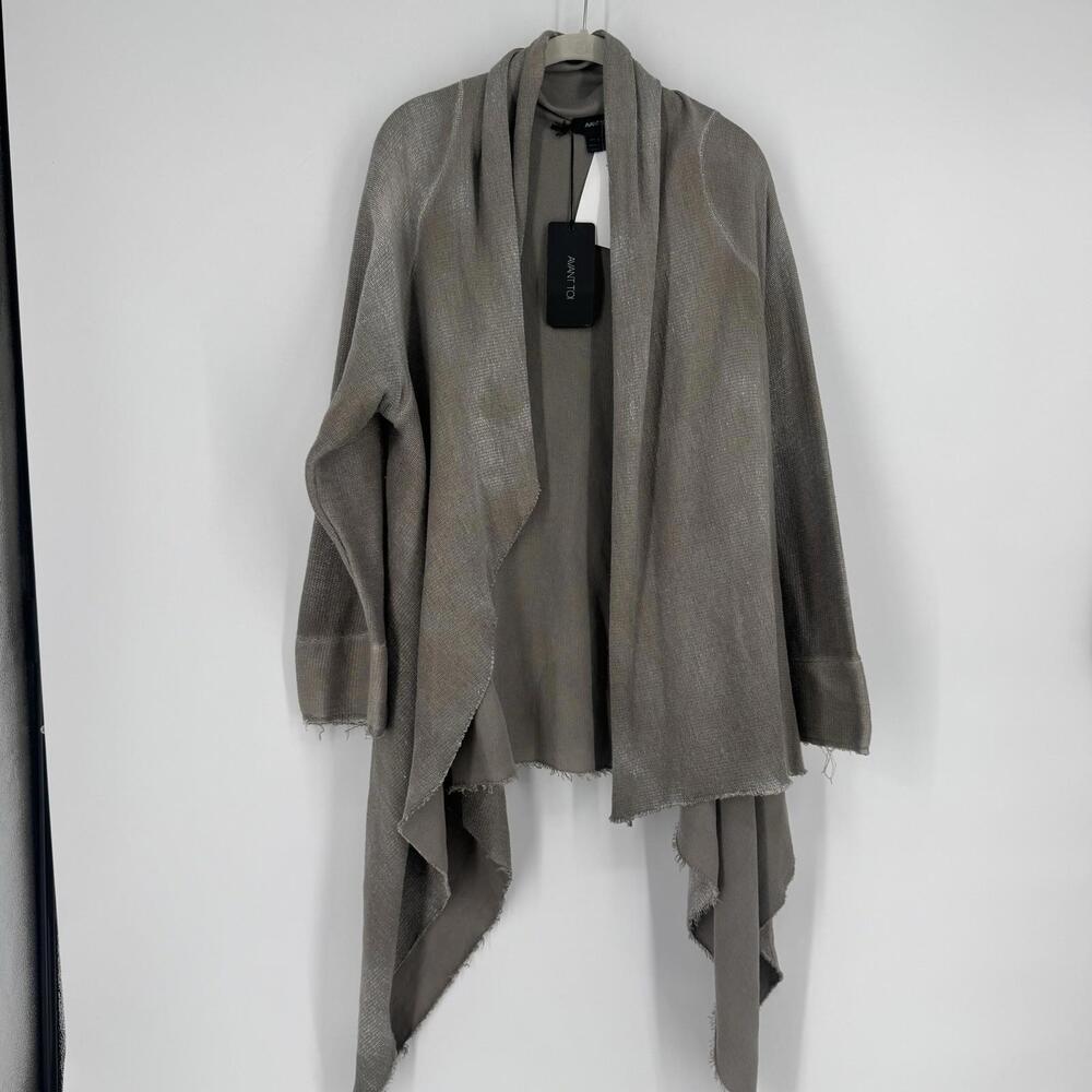 Avant Toi Taupe Olive Draped Open-Front Cardigan